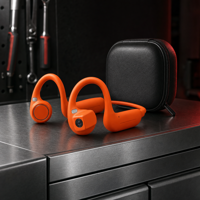 AutoVue POV camera earbuds in amber